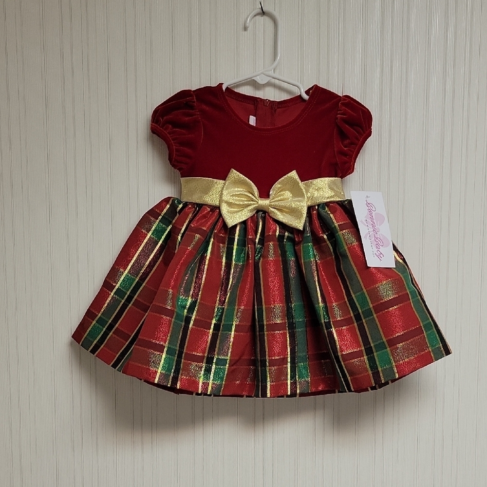 Bonnie Baby Red Velvet Dress,  Girls 12 Month. New With Tags